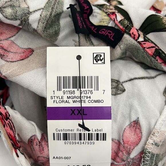 Material Girl Shorts Romper Size XXL V Neck Cutouts Floral White Gold Zipper New - Picture 7 of 8